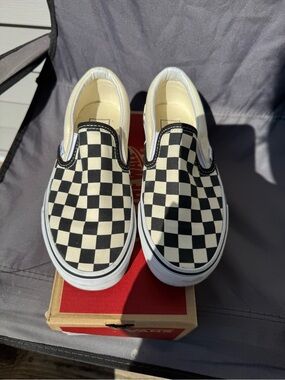 Vans Kids Slip-On Checkerboard Black and White Sneakers